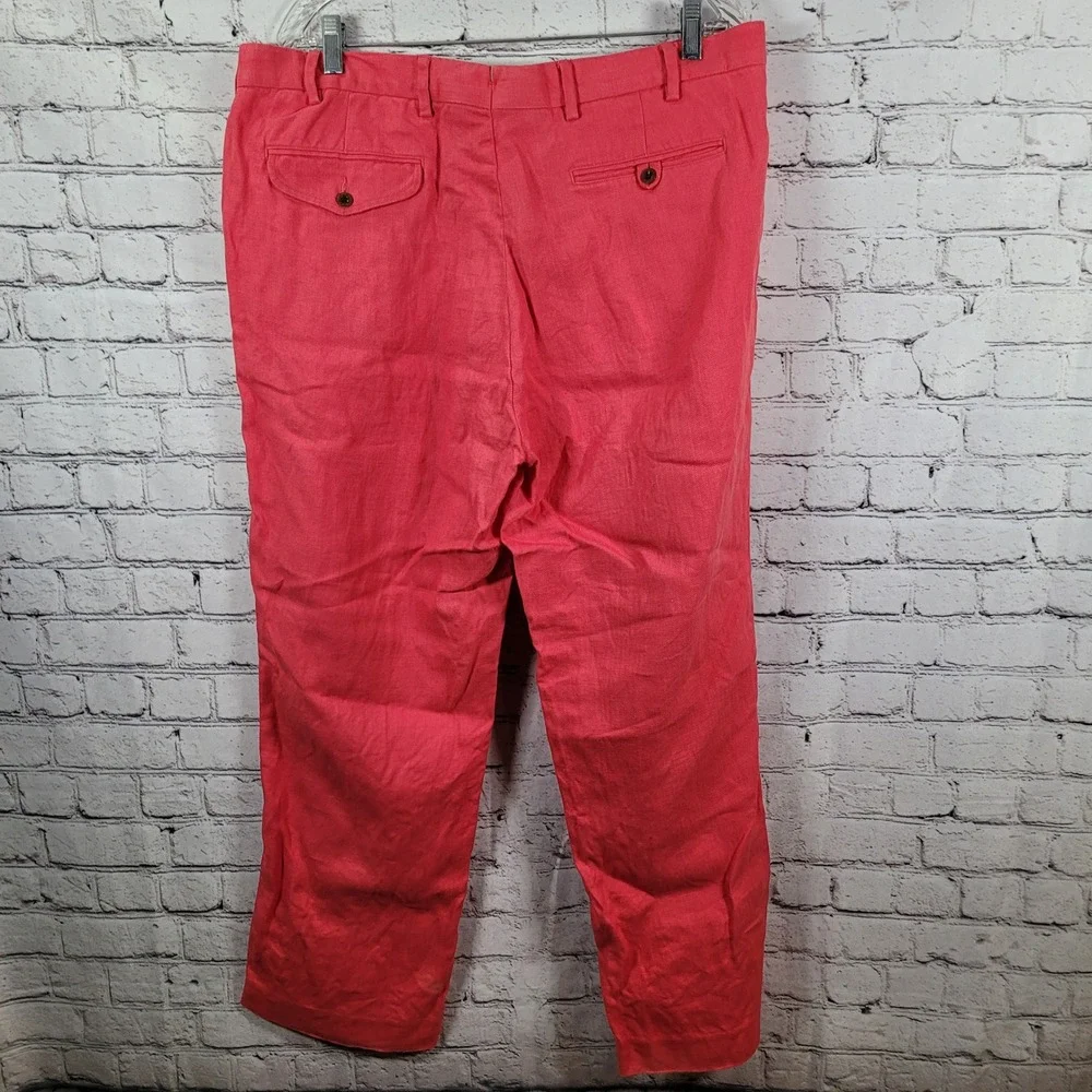 Polo Ralph Lauren Linen Pants Mens 40x32 Coral Pink Good Classic Fit Herringbone